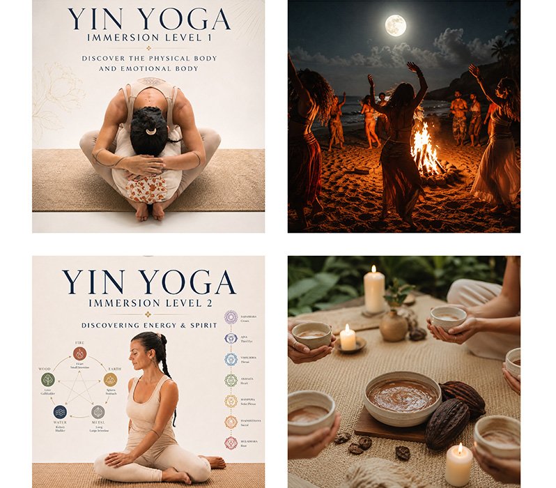 Yin yoga, Ecstatic Dance & Cacao ceremony, courses, workshops.